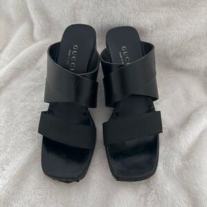 Gucci Black Sandals with Matte Straps and Square Toe